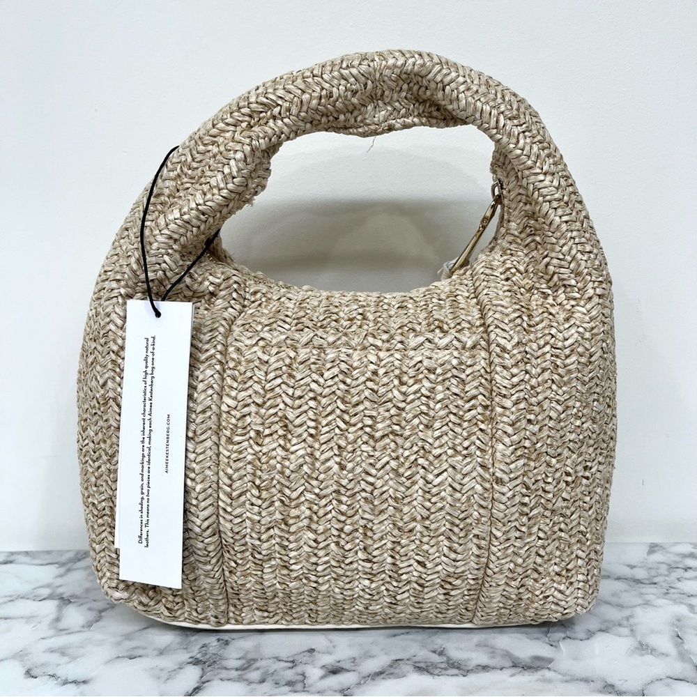 Aimee Kestenberg Natural Straw Shoulder Bag with White Trim - Picture 6 of 16